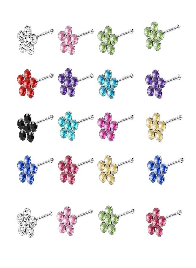 ANDGING 20G Nose Studs Flower I Shaped 20pcs Nose Rings Stud Tragus Piercing Jewelry Lip Earring Cartilage Studs Ear Nose Piercing kit Surgical Stainless Steel 2.0mm - Image 1